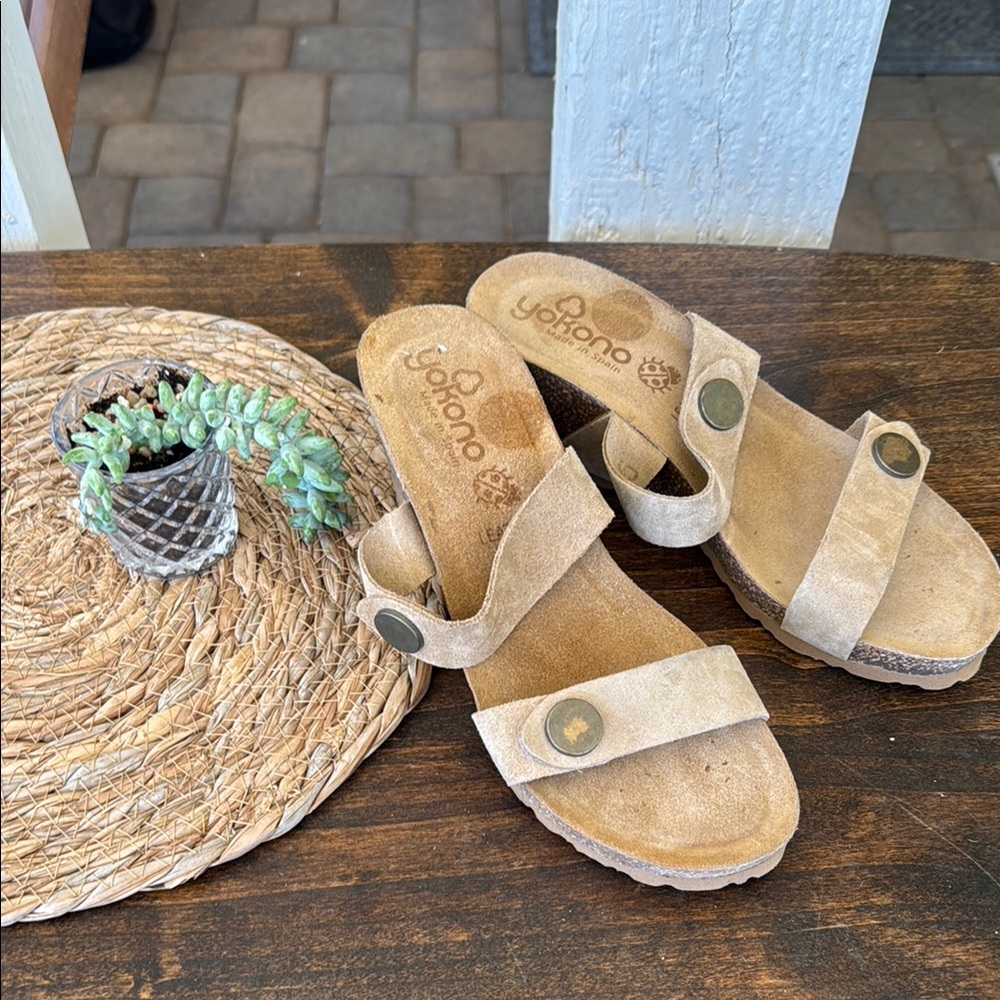Yokono Leather Wedge Sandal Slip-On Comfort Cork